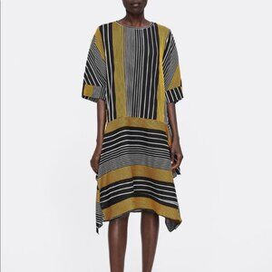 ZARA Striped Asymmetrical Dress in Black and Gold